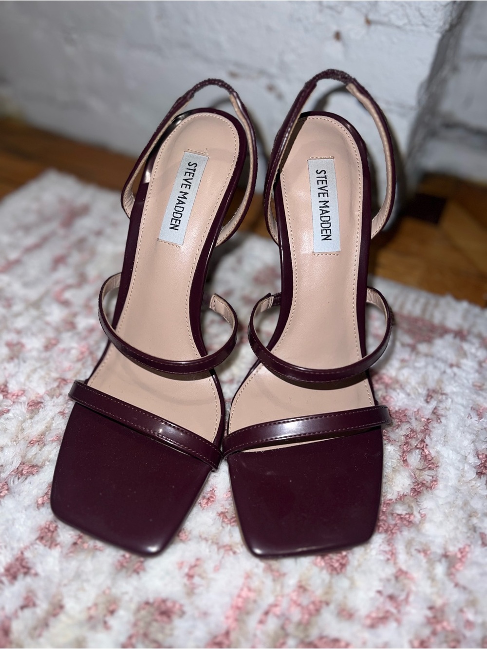 Steve Madden Burgundy Double-Strap Square-Toe Heels